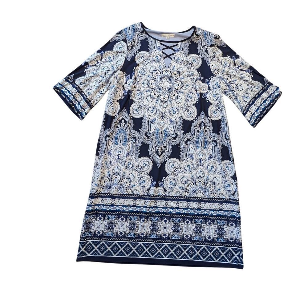 SANDRA DARREN women's lightweight dress, size 1X; NWT Blue Paisley Print